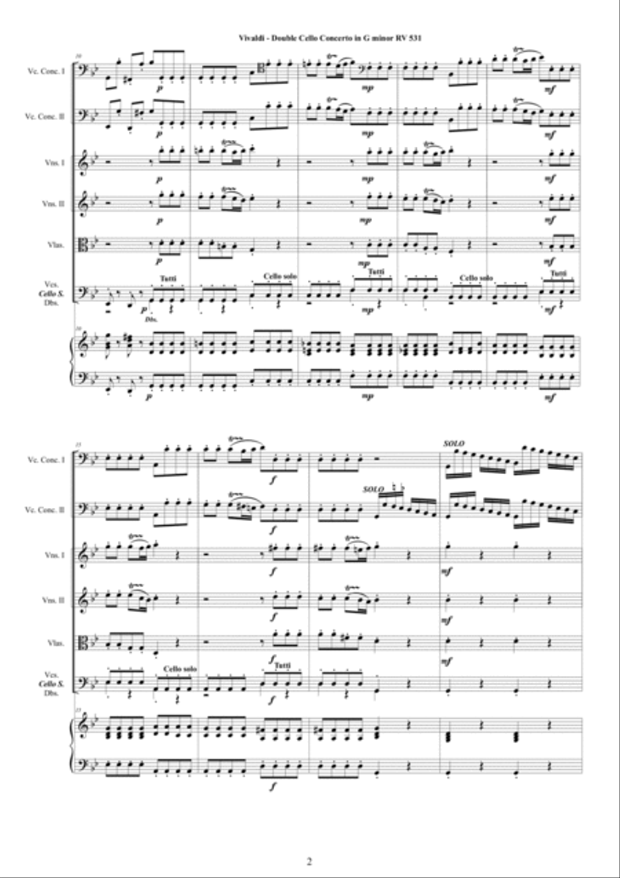 Vivaldi - Double Cello Concerto in G minor RV531 for Two Cellos, Strings and Cembalo Chamber Orchestra scores gallery preview page 2