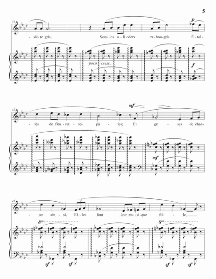 CHABRIER: Les cigales (transposed to A-flat major) Voice scores gallery preview page 6