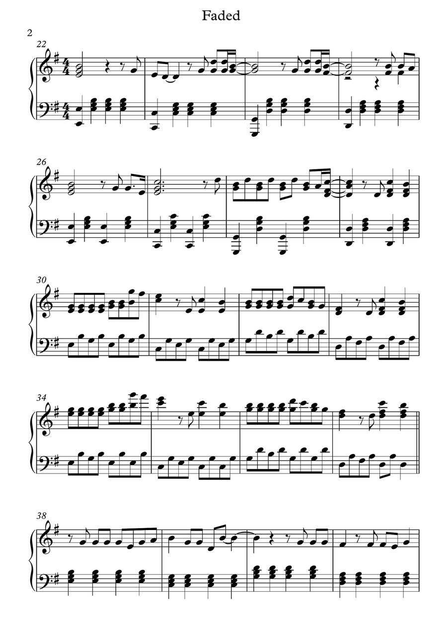 Faded Piano Solo scores gallery preview page 2