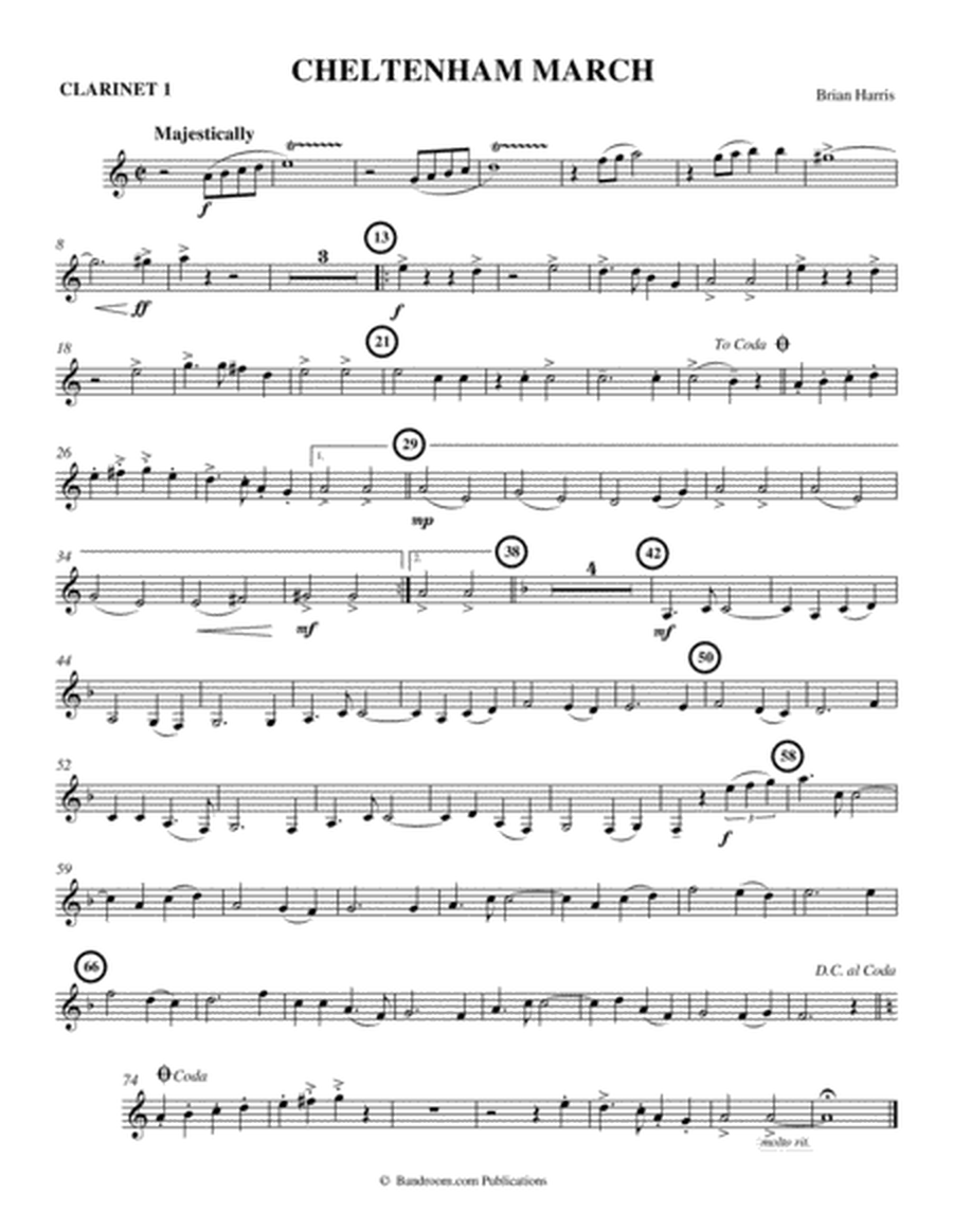 CHELTENHAM MARCH (concert band - medium easy - score, parts, and license to photocopy) image number null