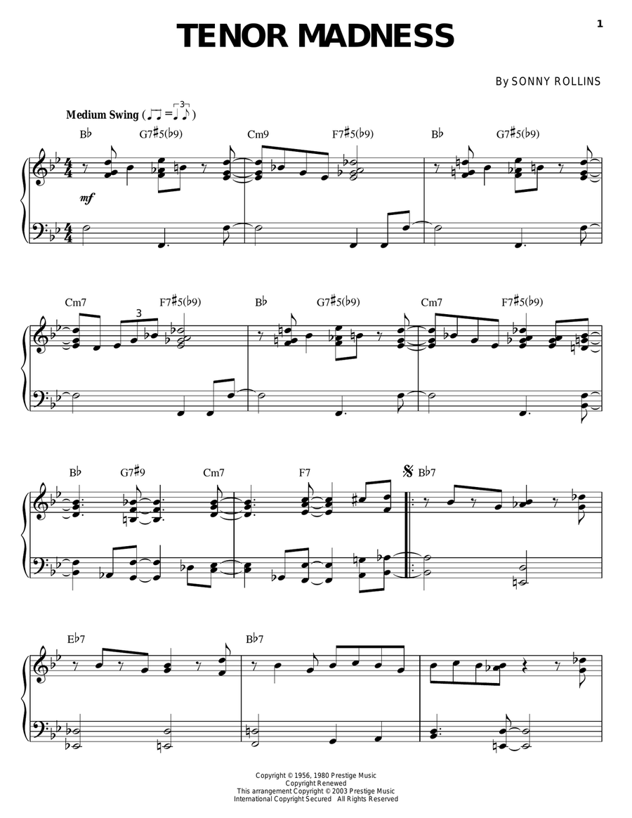Tenor Madness Piano Solo scores gallery preview page 1