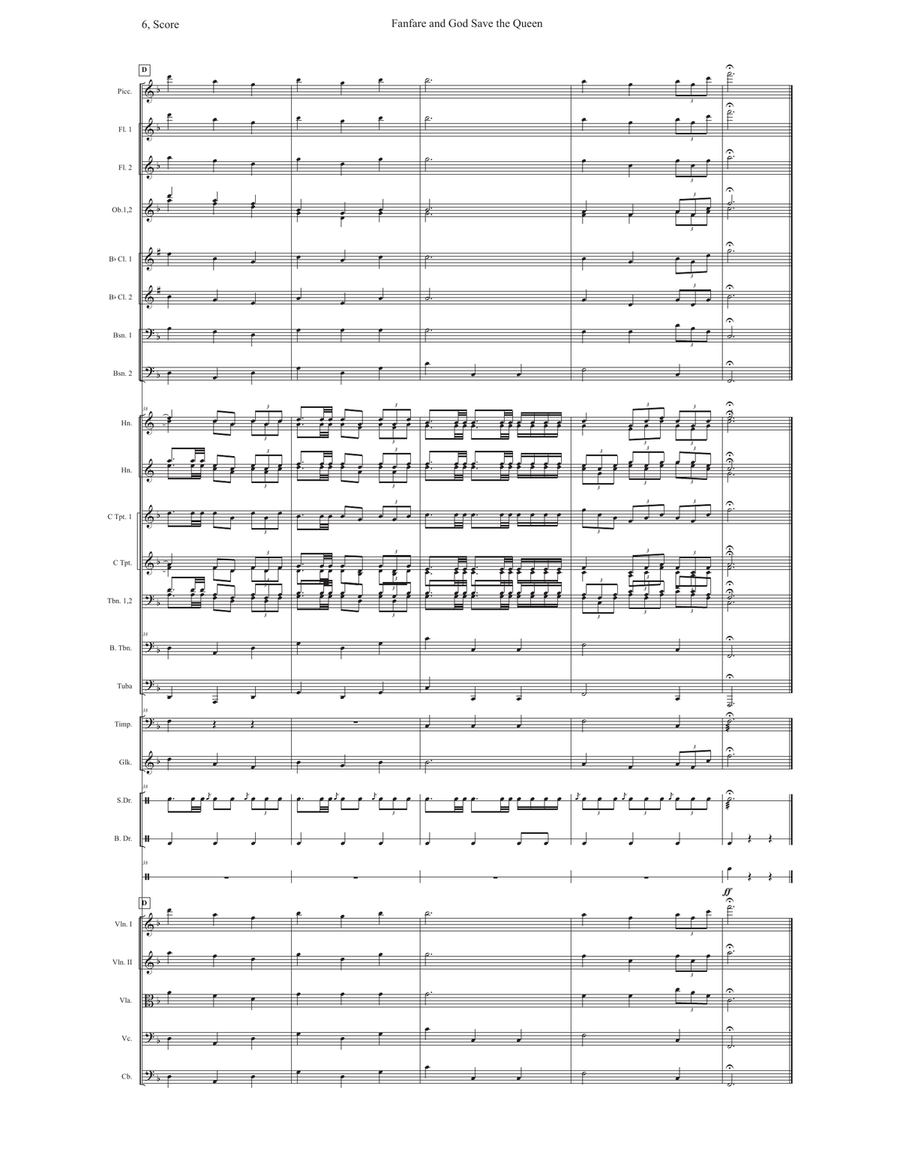 Fanfare and God Save the Queen (America) Full Orchestra scores gallery preview page 6