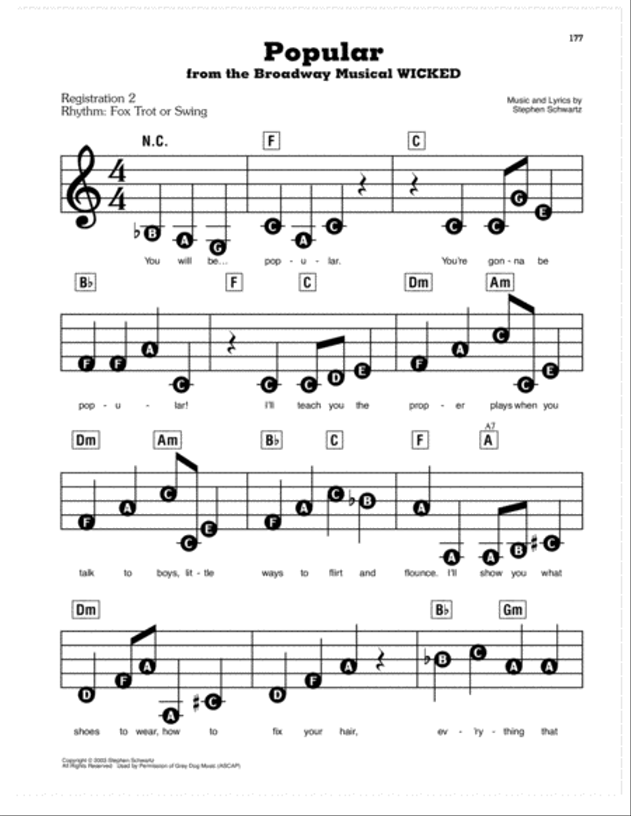Popular (from Wicked) Electronic Keyboard scores gallery preview page 1