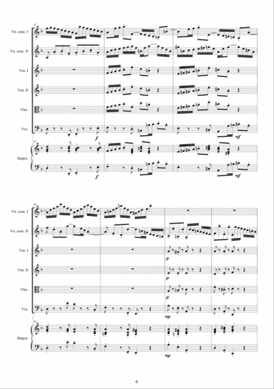 Bach - Double Concerto in D minor BWV1043 for Two Violins, Strings and Harpsichord Chamber Orchestra scores gallery preview page 6
