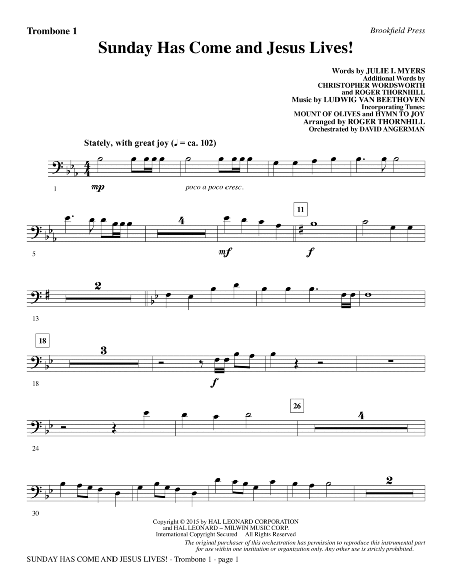 Sunday Has Come and Jesus Lives! - Trombone 1 Choir scores gallery preview page 1