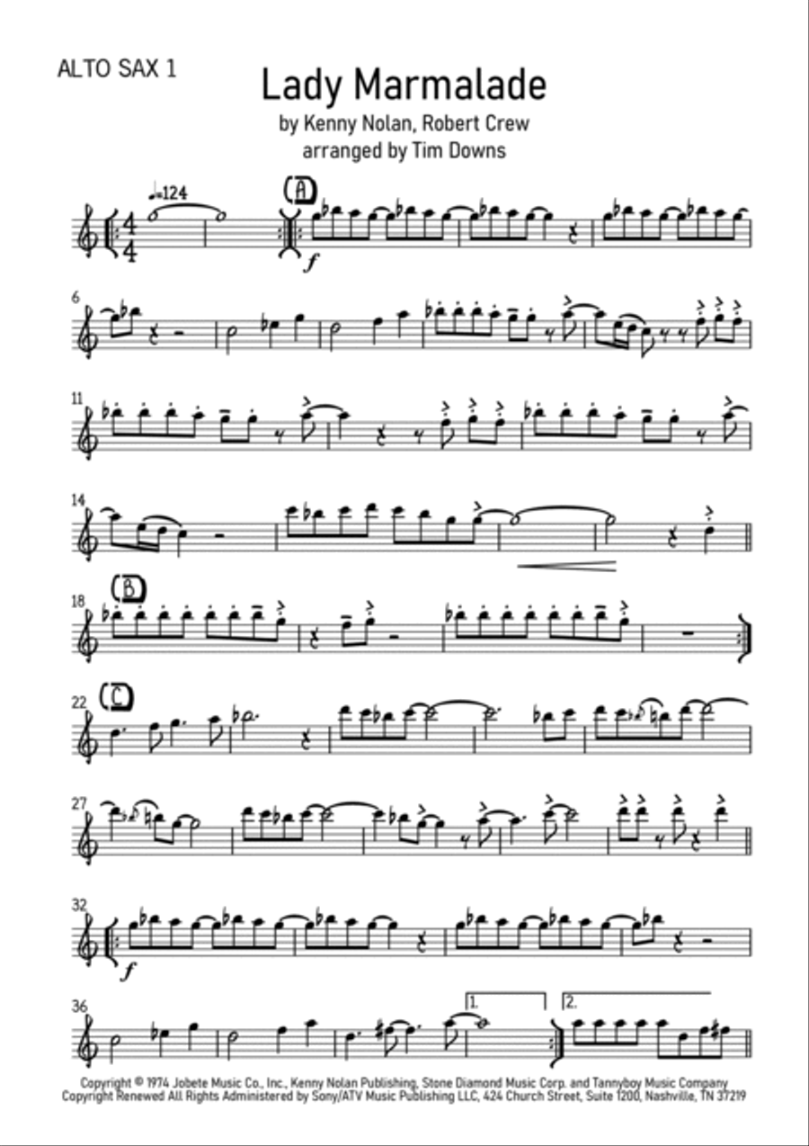 Lady Marmalade Lady Marmalade Saxophone Quartet scores gallery preview page 6