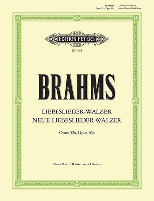 Book cover for Liebeslieder-Walzer Op. 52a; Neue Liebeslieder-Walzer Op. 65a for Piano Duet