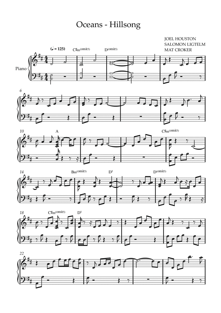 Oceans (where Feet May Fail) Oceans (where Feet May Fail) Piano Solo scores gallery preview page 1