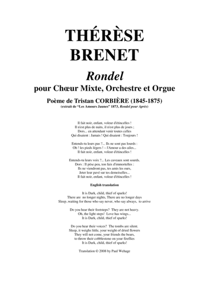 Thérèse Brenet: Rondel for SATB chorus, orchestra and organ, score