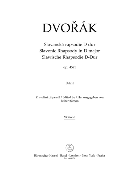 Slavonic Rhapsody in D major op. 45/1 for Orchestra (violin 1 part)