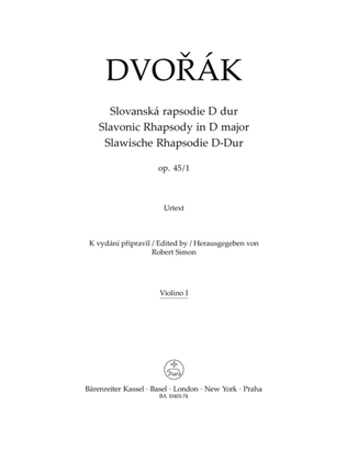 Book cover for Slavonic Rhapsody in D major op. 45/1 for Orchestra (violin 1 part)