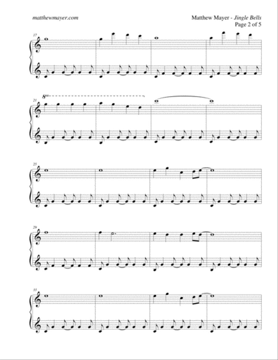 Jingle Bells - Instrumental Solo Piano Arrangement Easy Piano scores gallery preview page 2