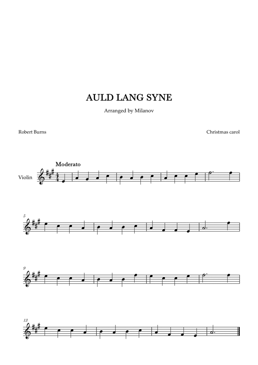 Auld lang syne in A Violin Easy Christmas carol image number null