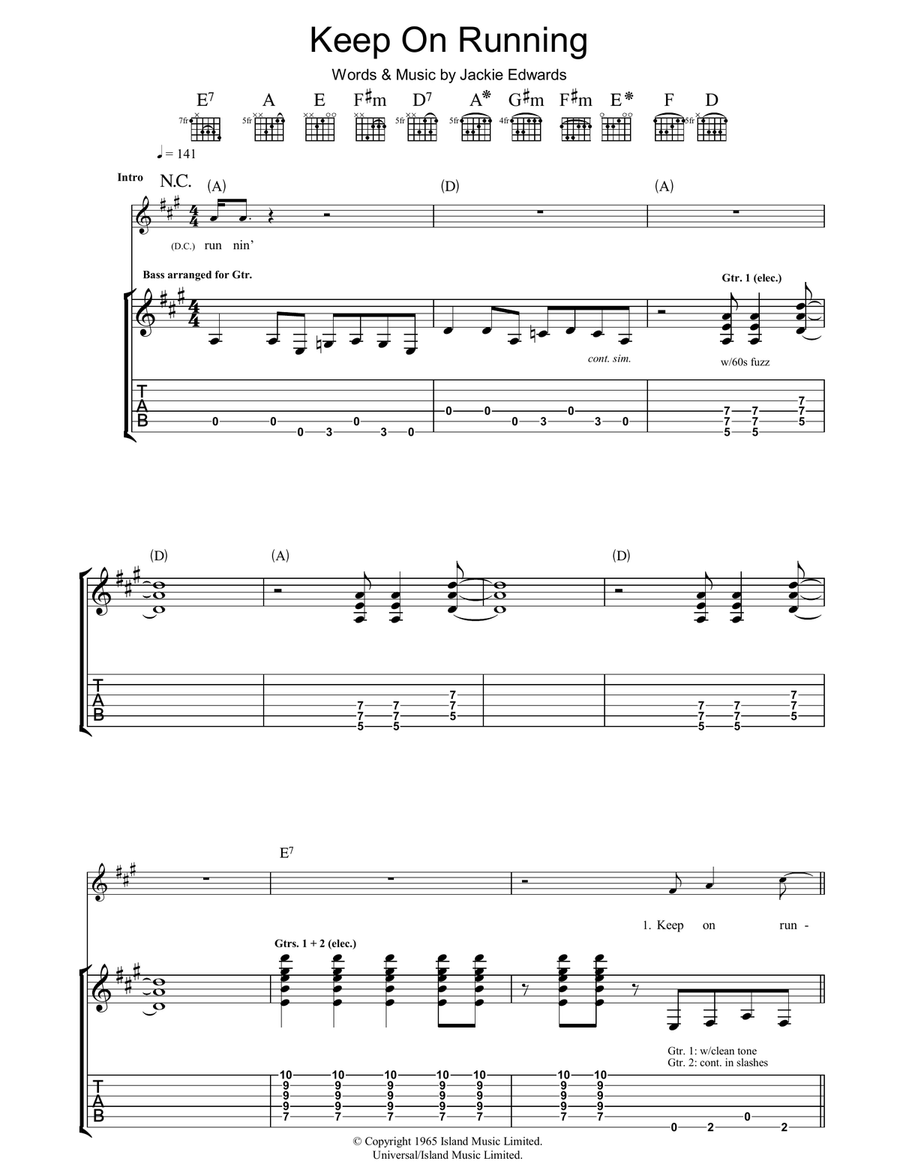 Keep On Running Keep On Running Guitar Tablature scores gallery preview page 1
