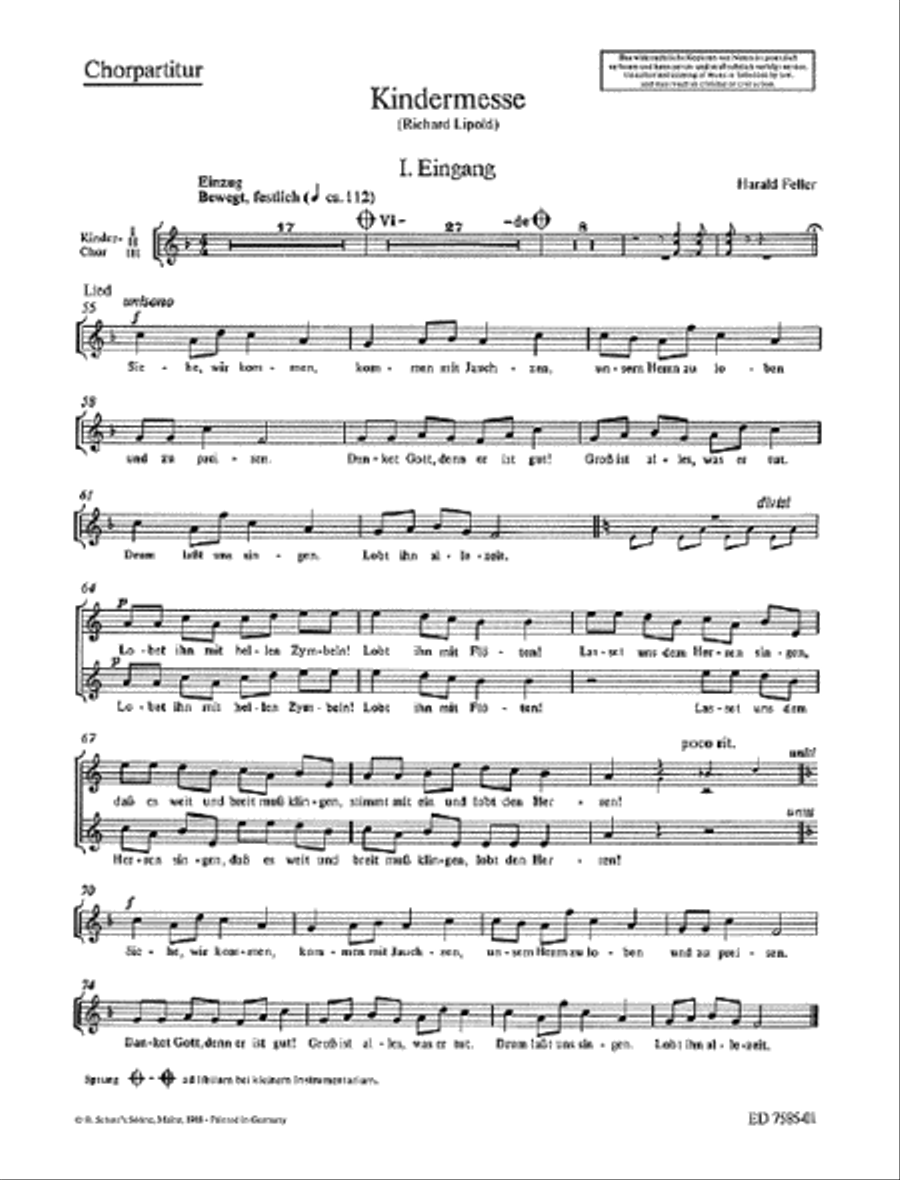 Kindermesse Chorus Score Children's Choir scores gallery preview page 1