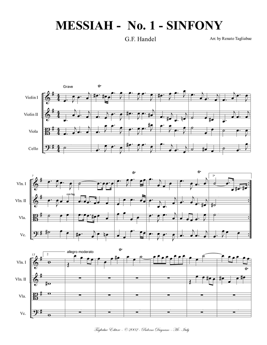 MESSIAH - SYMPHONY No. 1 - Arr. for String Quartet - With parts String Quartet scores gallery preview page 2