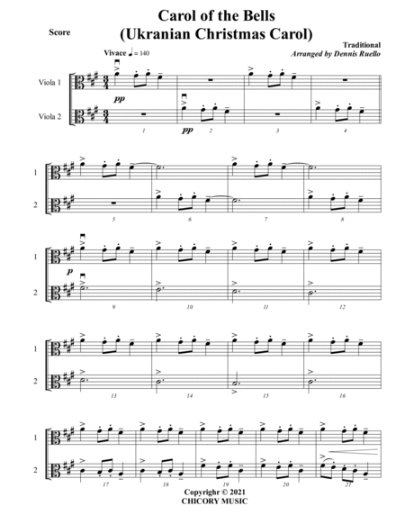 Carol of the Bells (Ukrainian Carol) - Viola Duet - Intermediate image number null