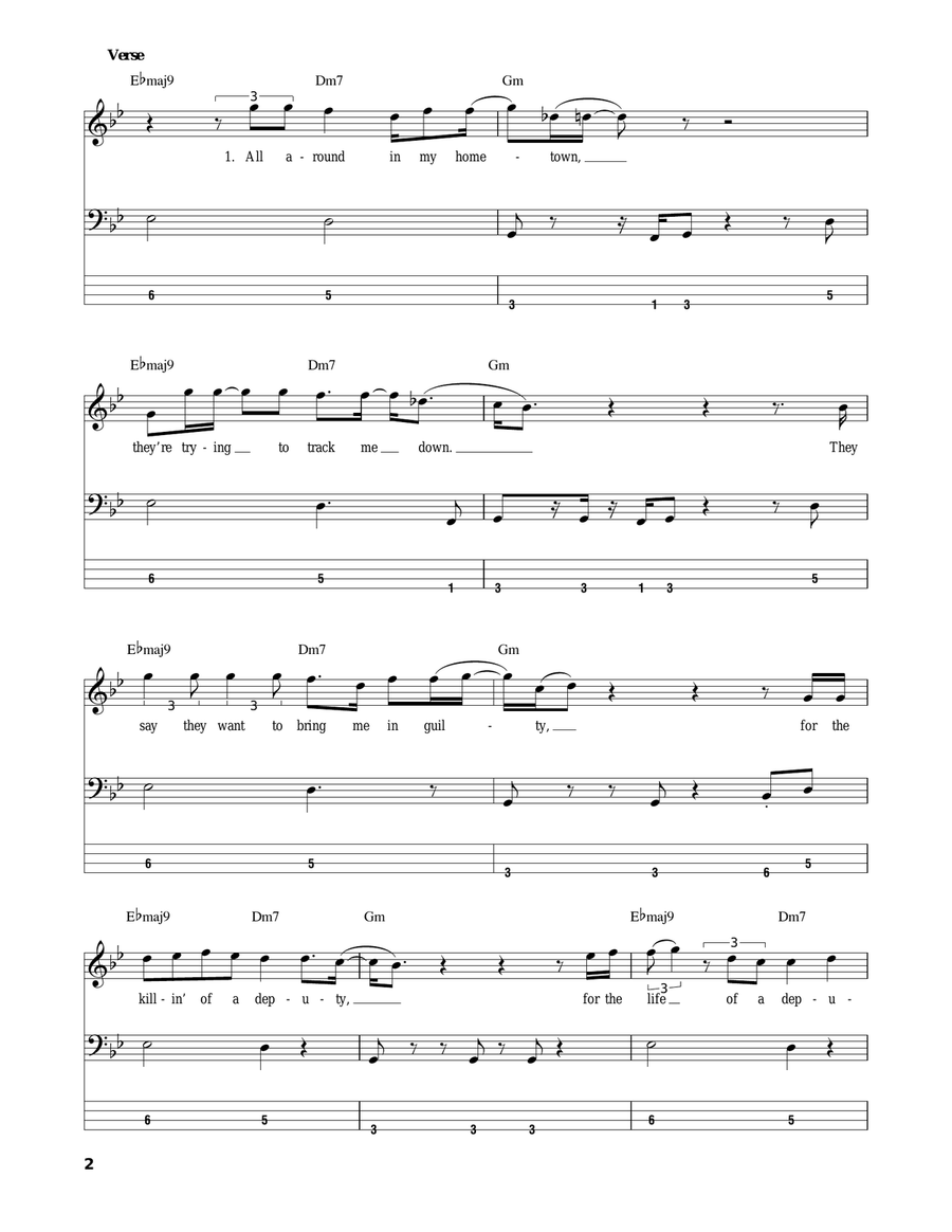 I Shot The Sheriff Bass Guitar Tablature scores gallery preview page 2