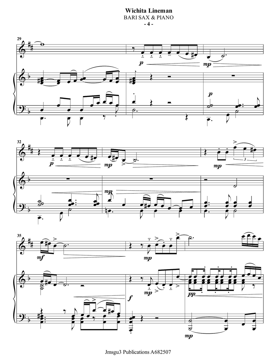 Wichita Lineman Baritone Saxophone scores gallery preview page 4