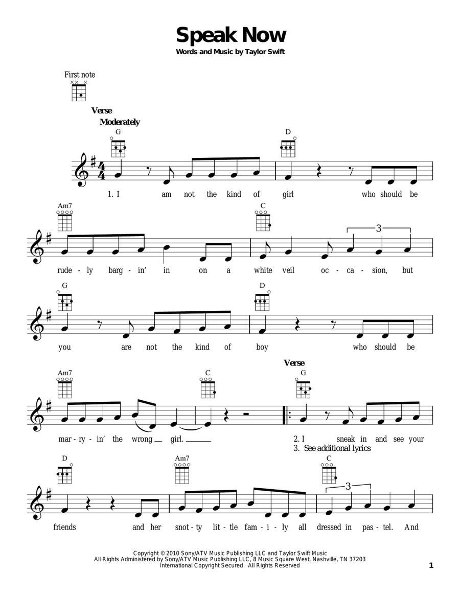Speak Now Speak Now Ukulele scores gallery preview page 1