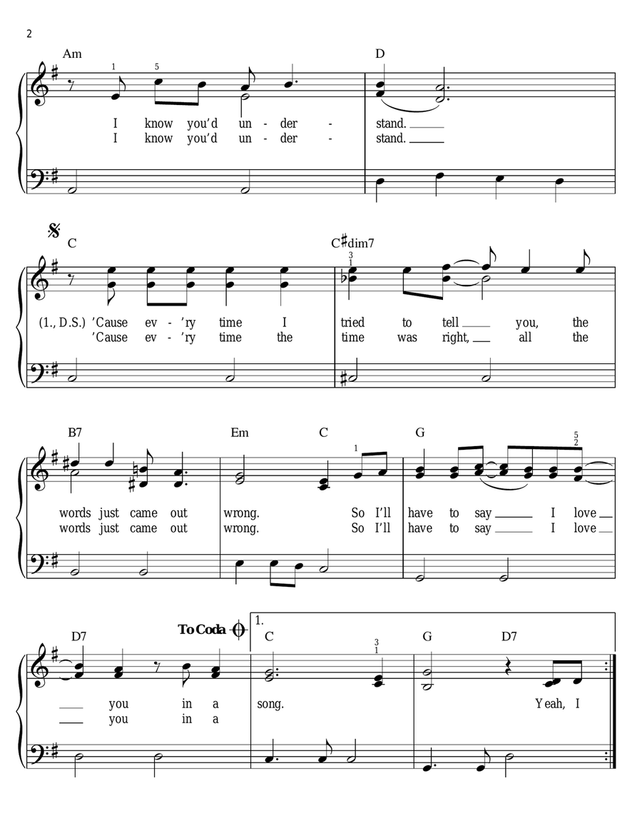 I'll Have To Say I Love You In A Song Easy Piano scores gallery preview page 2