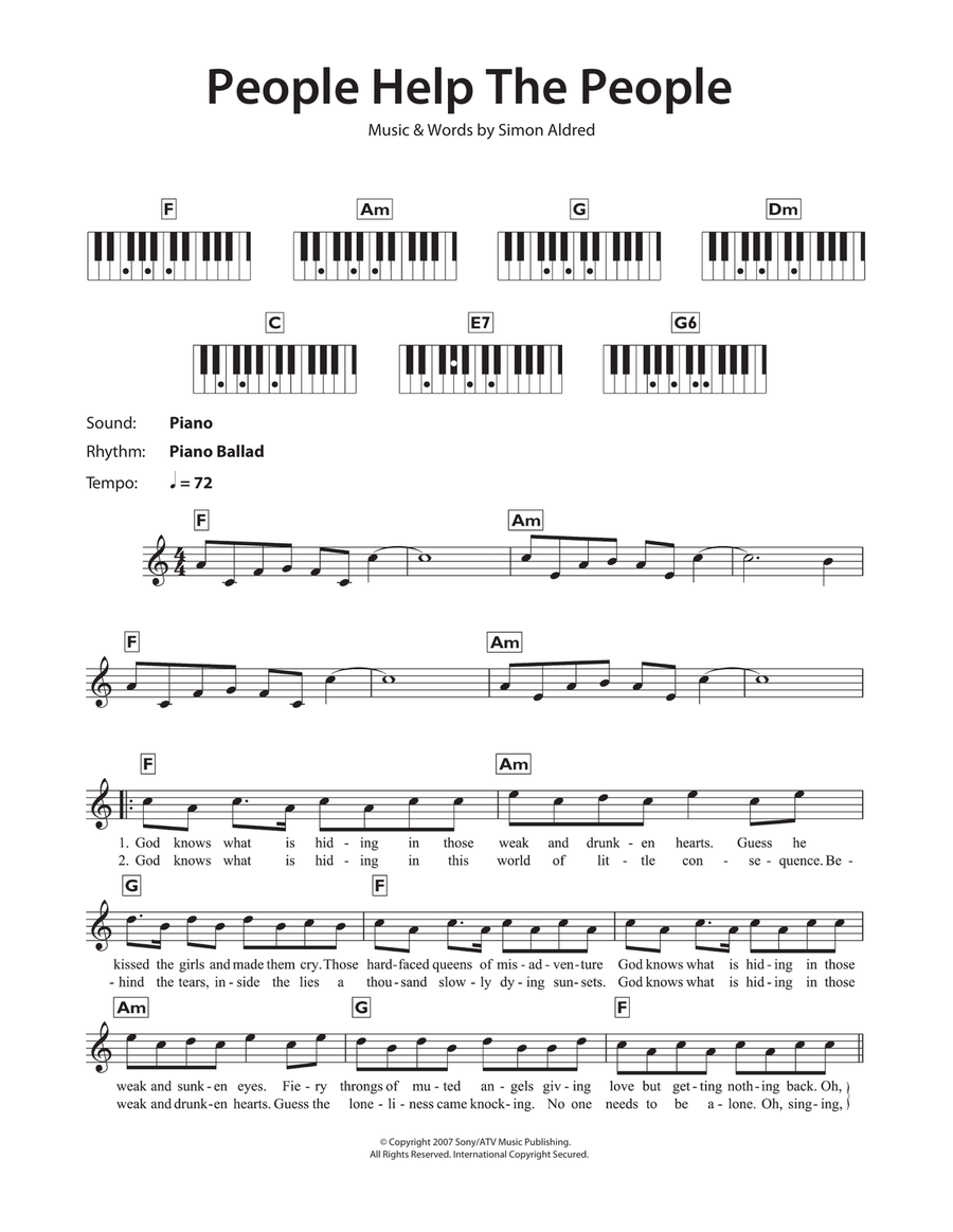 People Help The People Piano Solo scores gallery preview page 1