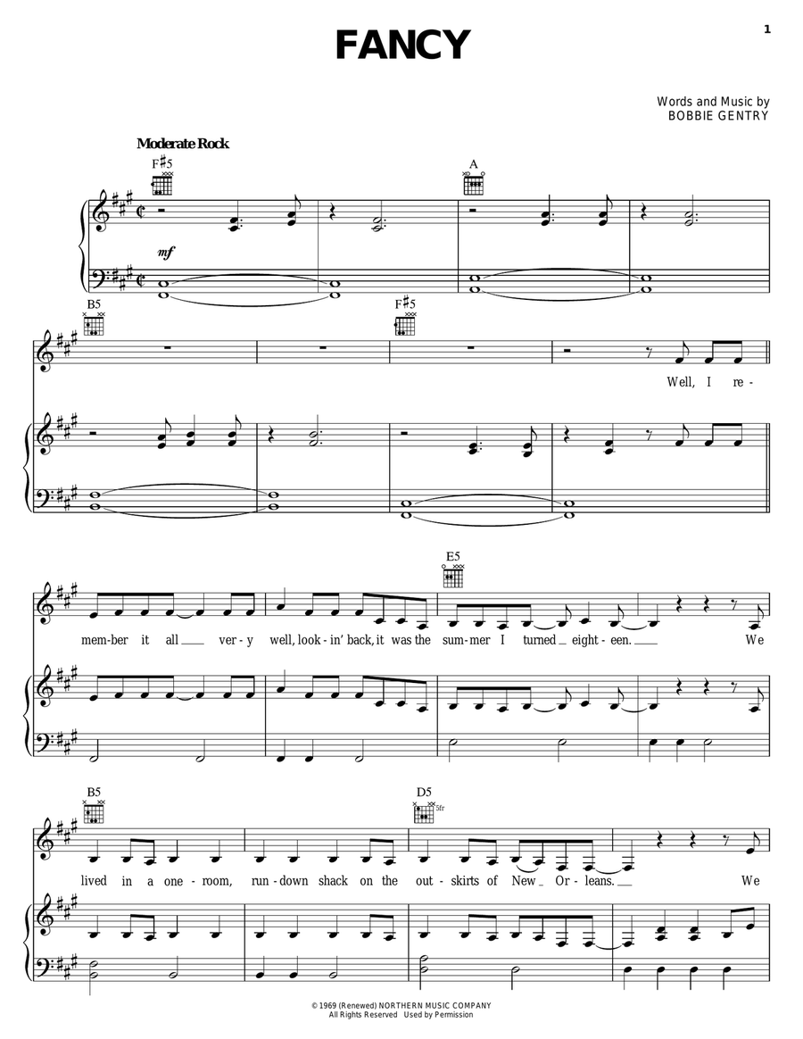 Fancy Piano, Vocal, Guitar scores gallery preview page 1