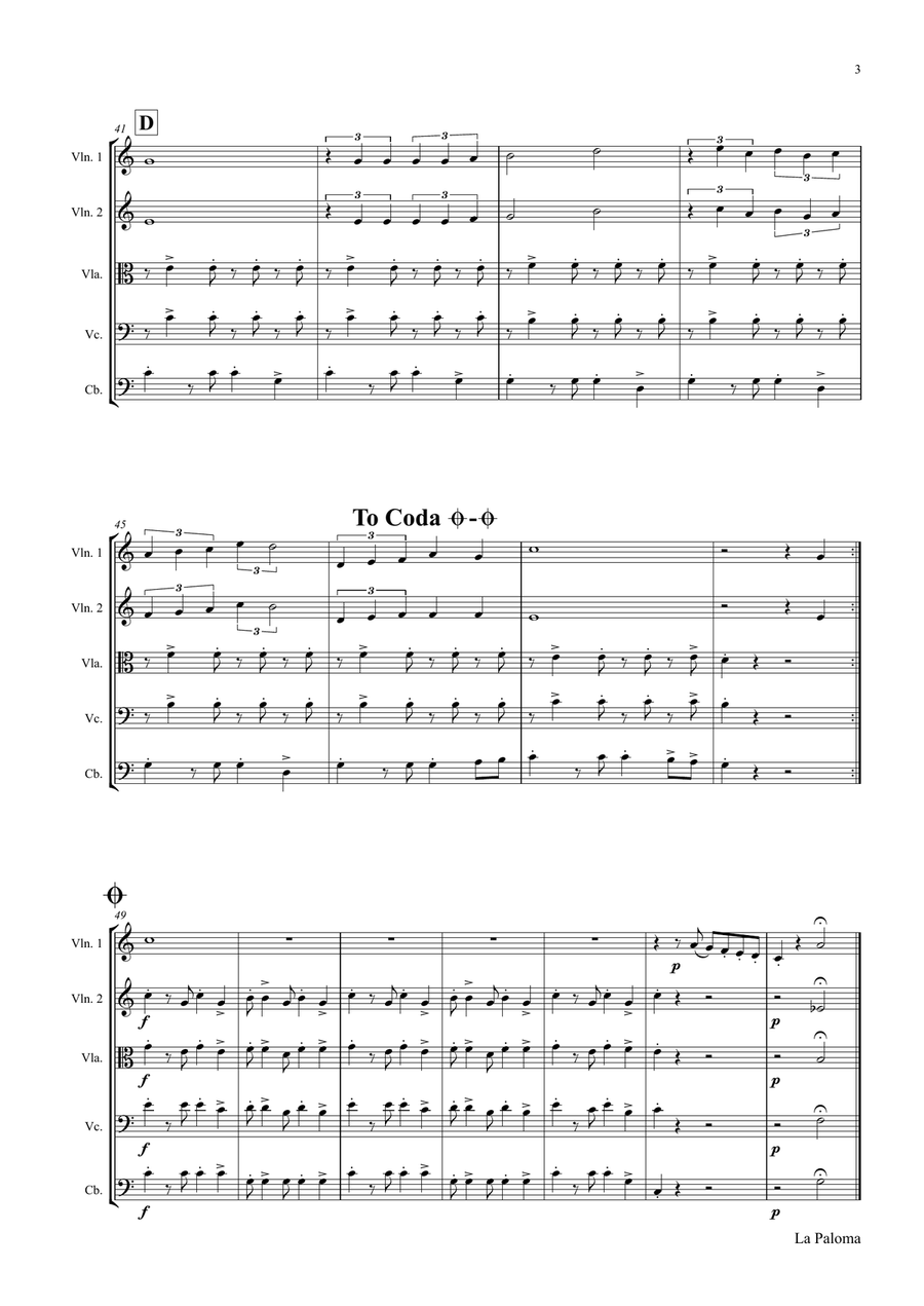La Paloma - Spanish Habanera - String Orchestra String Orchestra scores gallery preview page 3