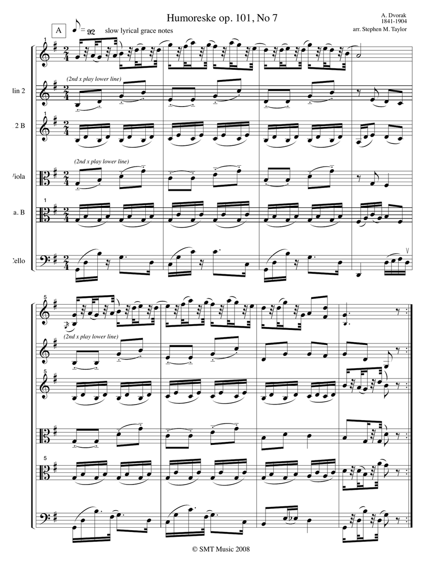 Humoresque by Dvorak String Quartet scores gallery preview page 5