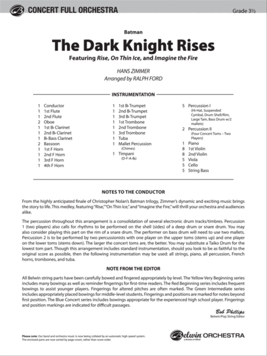 Batman: The Dark Knight Rises: Score Full Orchestra scores gallery preview page 1