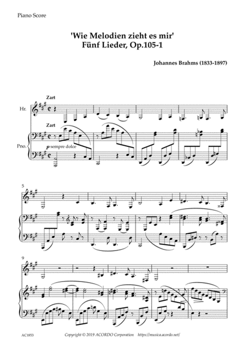 'Wie Melodien zieht es mir (It moves like a melody)' Op.105-1 for Horn & Piano image number null