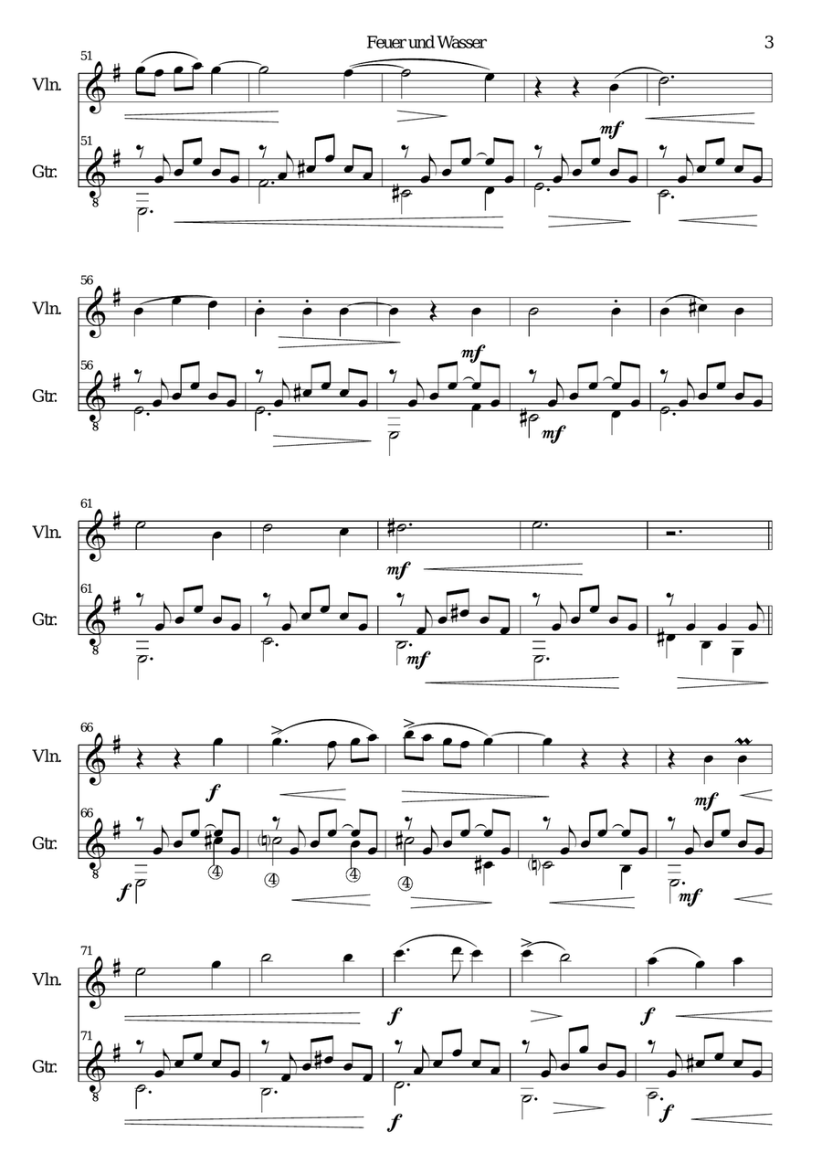 Feuer und Wasser (Fire and Water) for violin and guitar String Duet scores gallery preview page 3