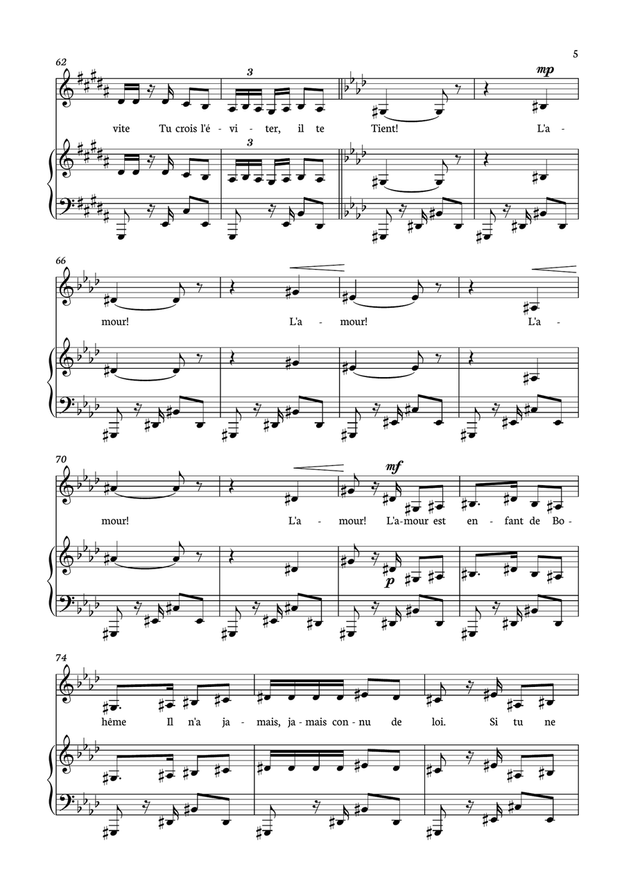 Habanera - Carmen for piano and voice in G# minor. Piano, Vocal scores gallery preview page 5