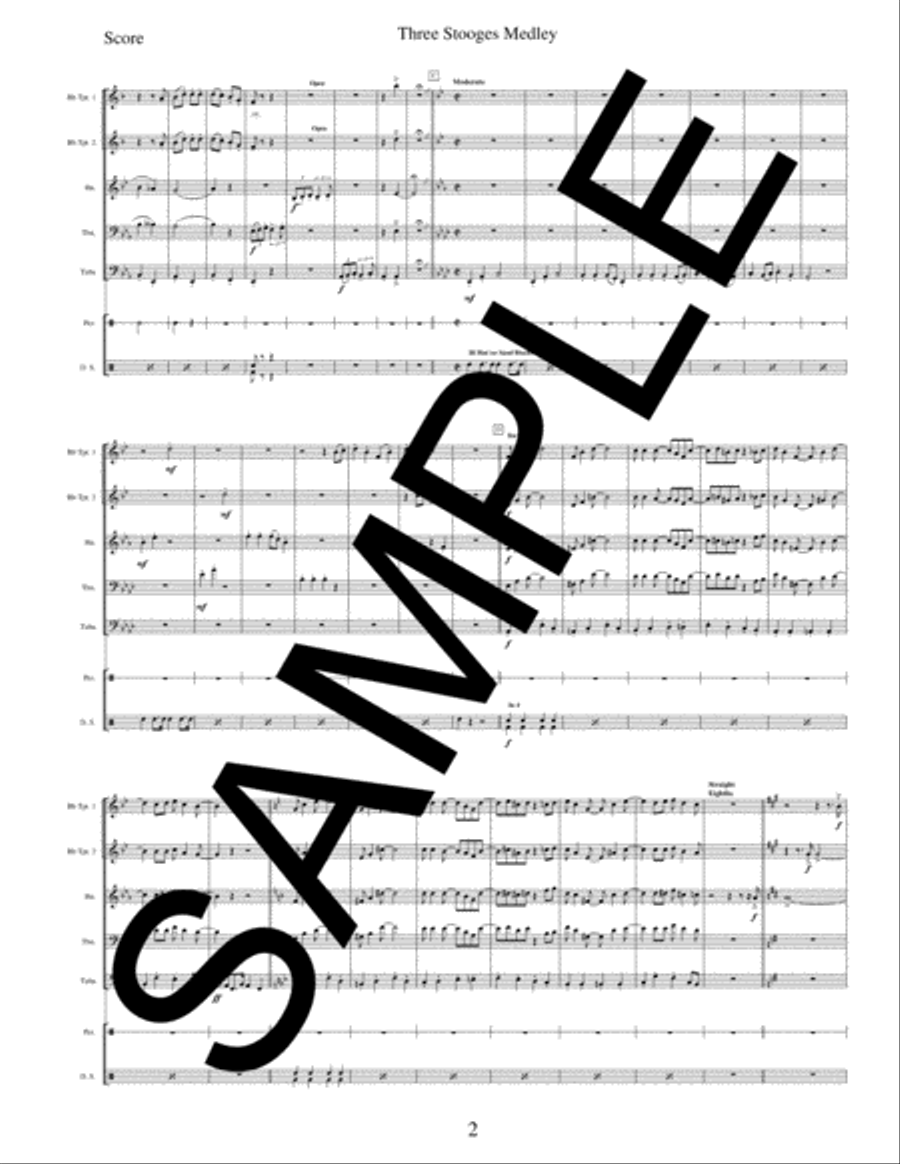 Three Stooges Medley for Brass Quintet and Optional Percussion Brass Ensemble scores gallery preview page 2