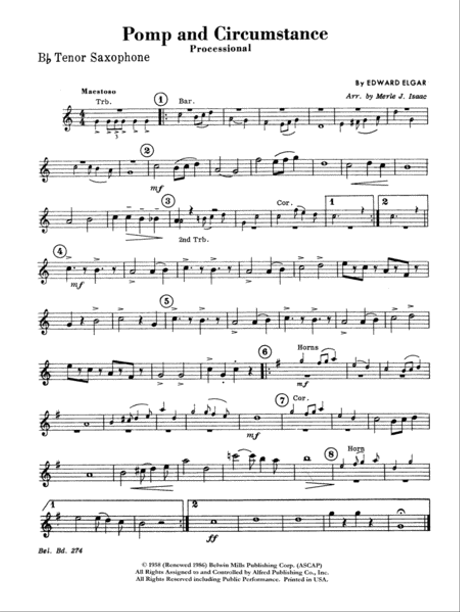 Pomp and Circumstance, Op. 39, No. 1 (Processional): B-flat Tenor Saxophone Concert Band scores gallery preview page 1