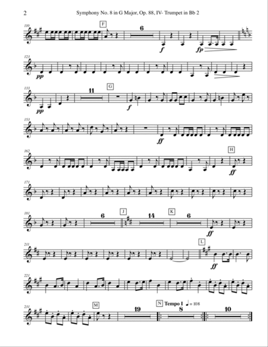 Dvorak Symphony No. 8, Movement IV - Trumpet in Bb 2 (Transposed Part), Op. 88 B-Flat Trumpet scores gallery preview page 2