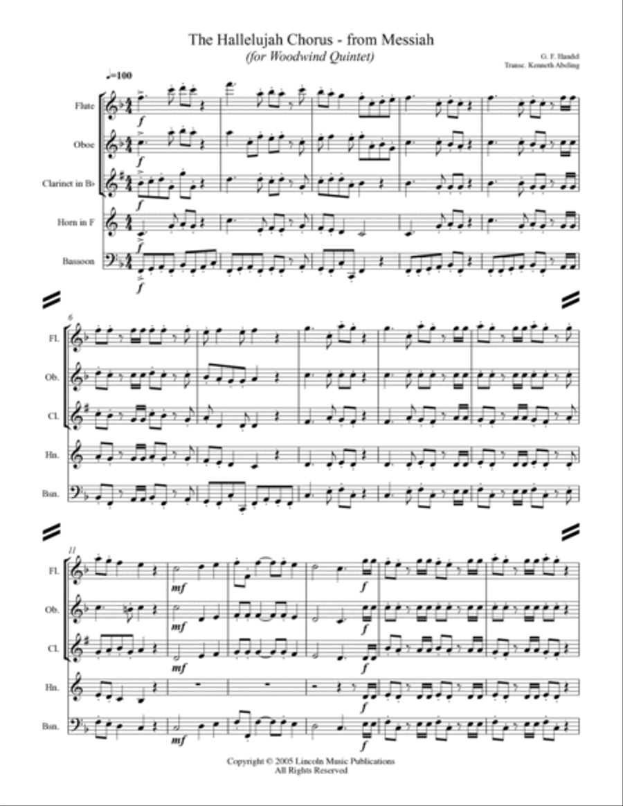 Handel - Hallelujah Chorus from Messiah (for Woodwind Quintet) Woodwind Quintet scores gallery preview page 2