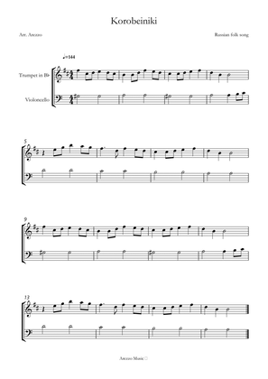 korobeiniki tetris theme for trumpet and Cello Sheet Music