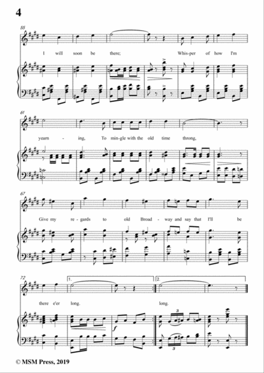 George M. Cohan-Give My Regards to Broadway,in E Major,for Voice&Piano Voice scores gallery preview page 6
