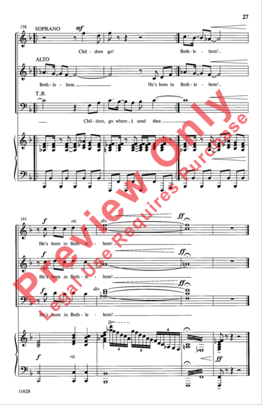 Children, Go Where I Send Thee 4-Part scores gallery preview page 27