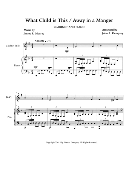 Christmas Medley (What Child is This / Away in a Manger): Clarinet and Piano image number null