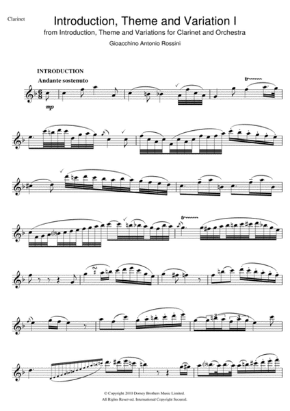 Introduction, Theme And Variations For Clarinet and Orchestra