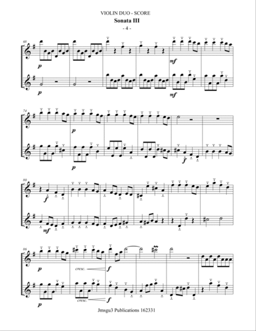 Handel: Sonata No. 3 for Violin Duo String Duet scores gallery preview page 4