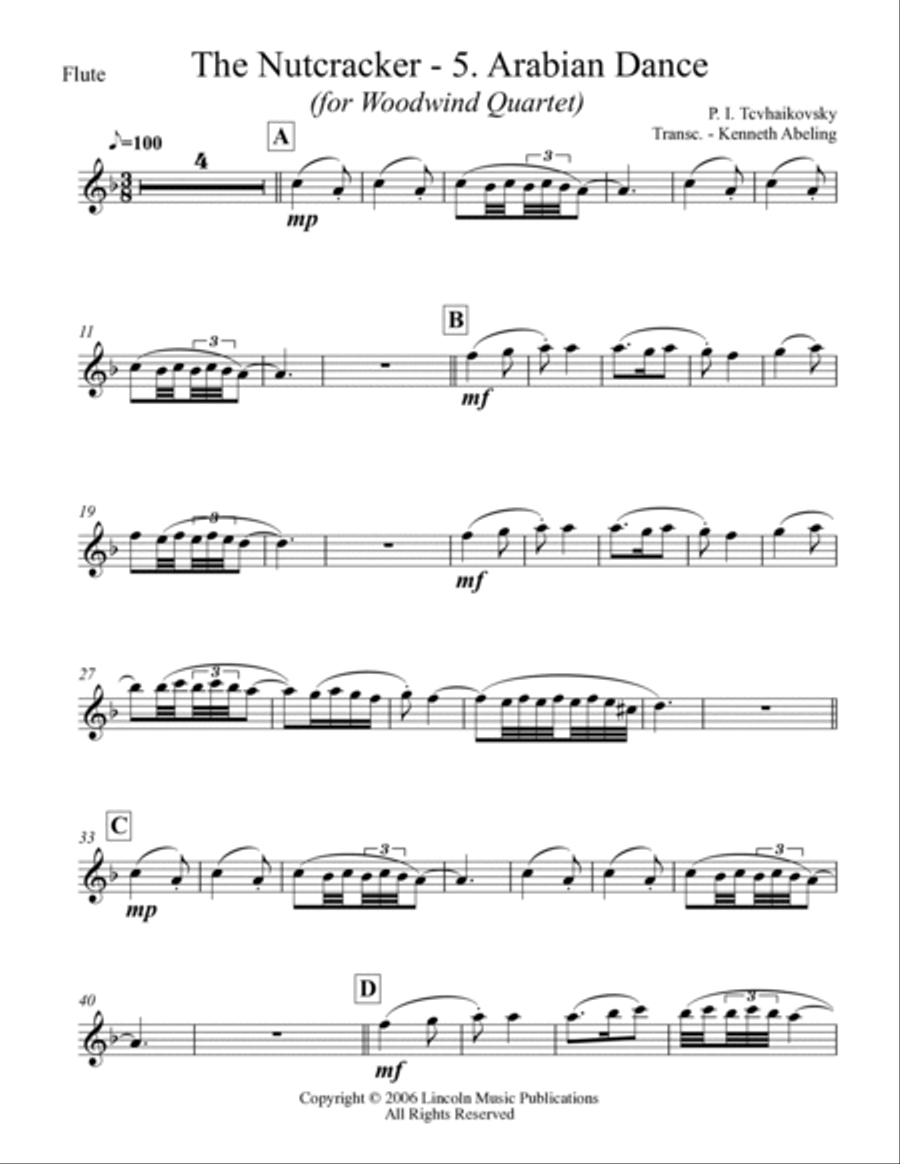 The Nutcracker Suite - 5. Arab Dance (for Woodwind Quartet) Woodwind Quartet scores gallery preview page 5