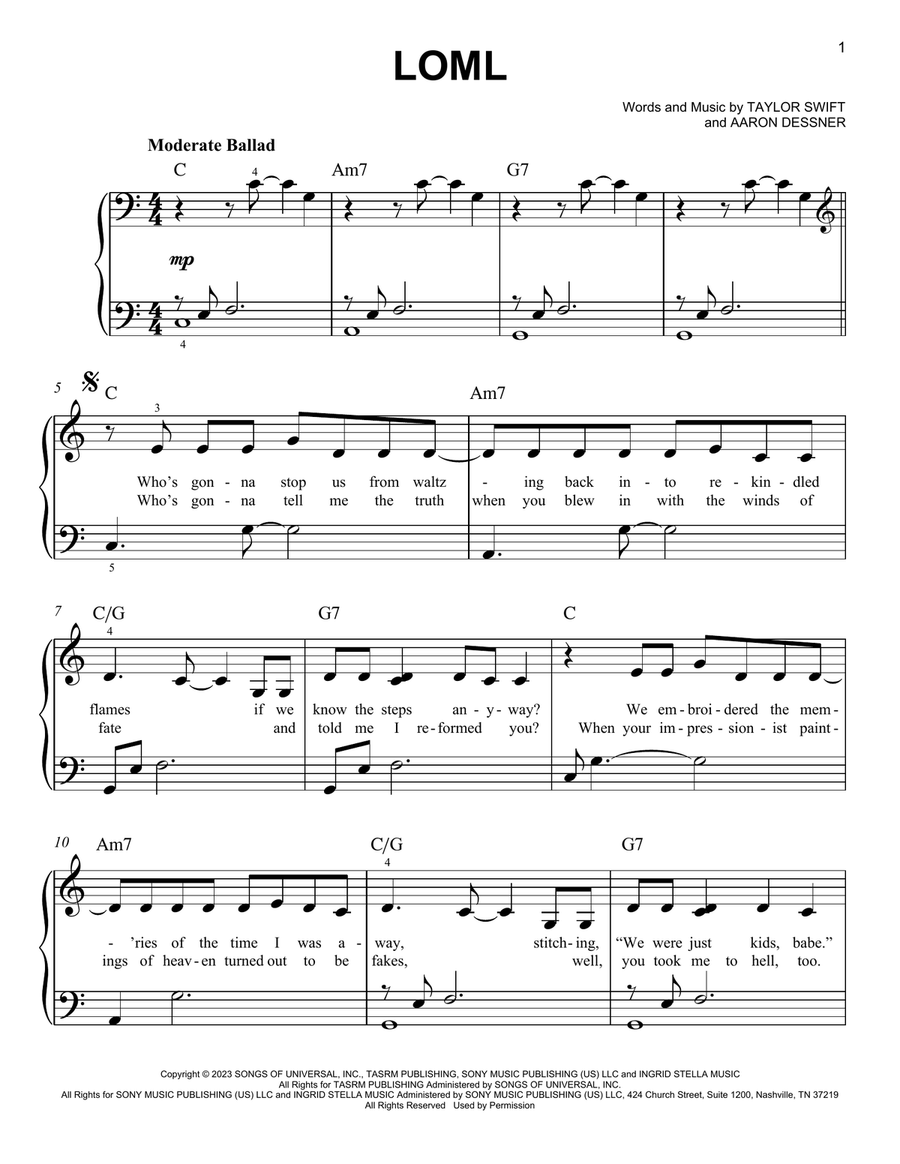 Loml Easy Piano scores gallery preview page 1