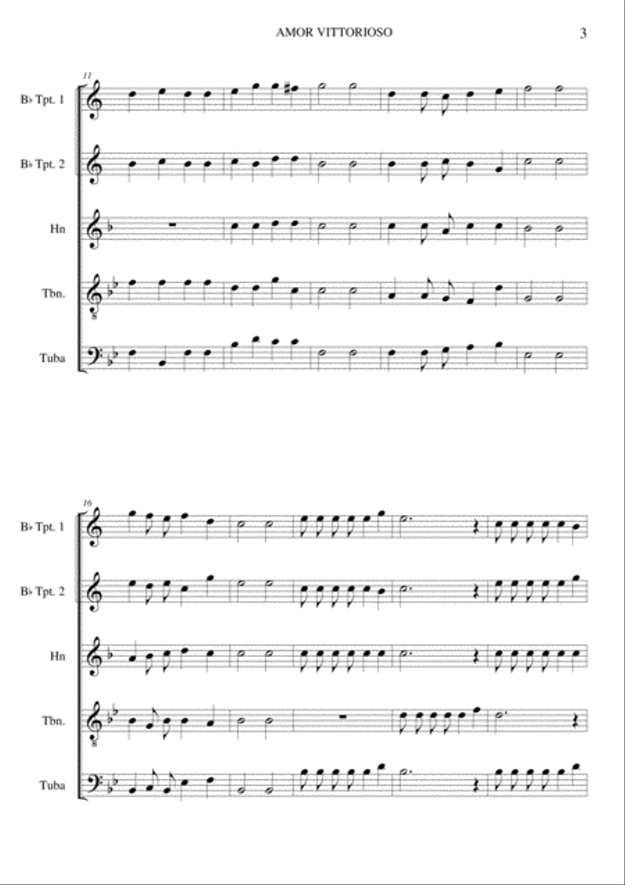 AMOR VITTORIOSO - Gastoldi - For Brass Quintet - With Parts Brass Quintet scores gallery preview page 3