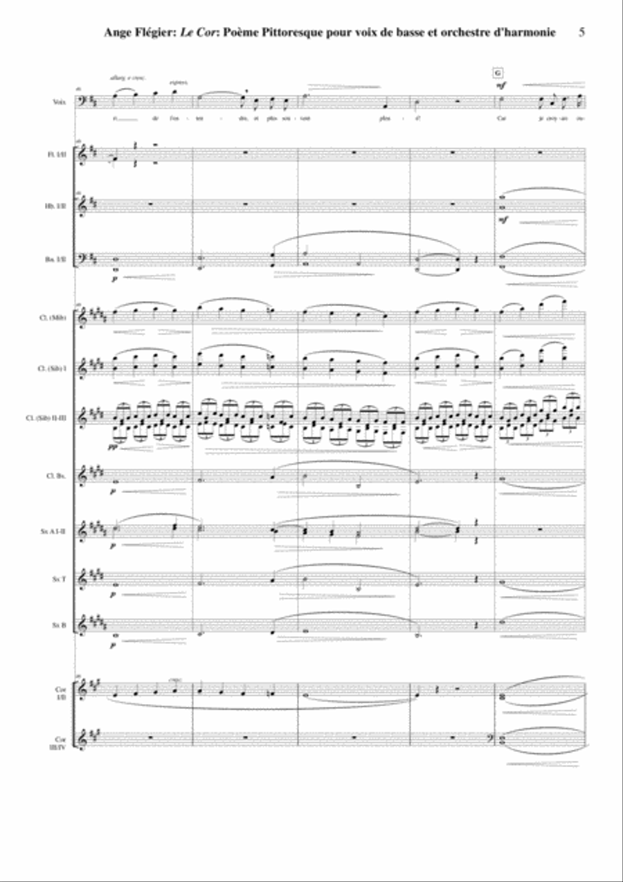 Ange Flégier: Le Cor for bass voice and concert band, score and complete parts Concert Band scores gallery preview page 5