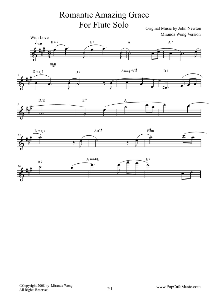 Romantic Amazing Grace - Flute or Piccolo Solo (Love Version) Woodwind Duet scores gallery preview page 1