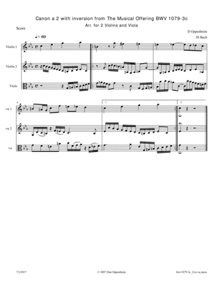 Book cover for Bach: The Musical Offering (BWV 1079) No. 3c Canon a 2 with inversion arr. for 2 Violins and Viola