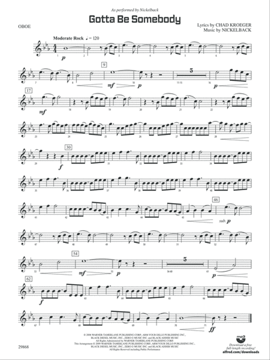 Gotta Be Somebody: Oboe Concert Band scores gallery preview page 1